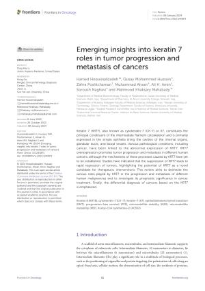 Emerging insights into keratin 7 roles in tumor progression and ...